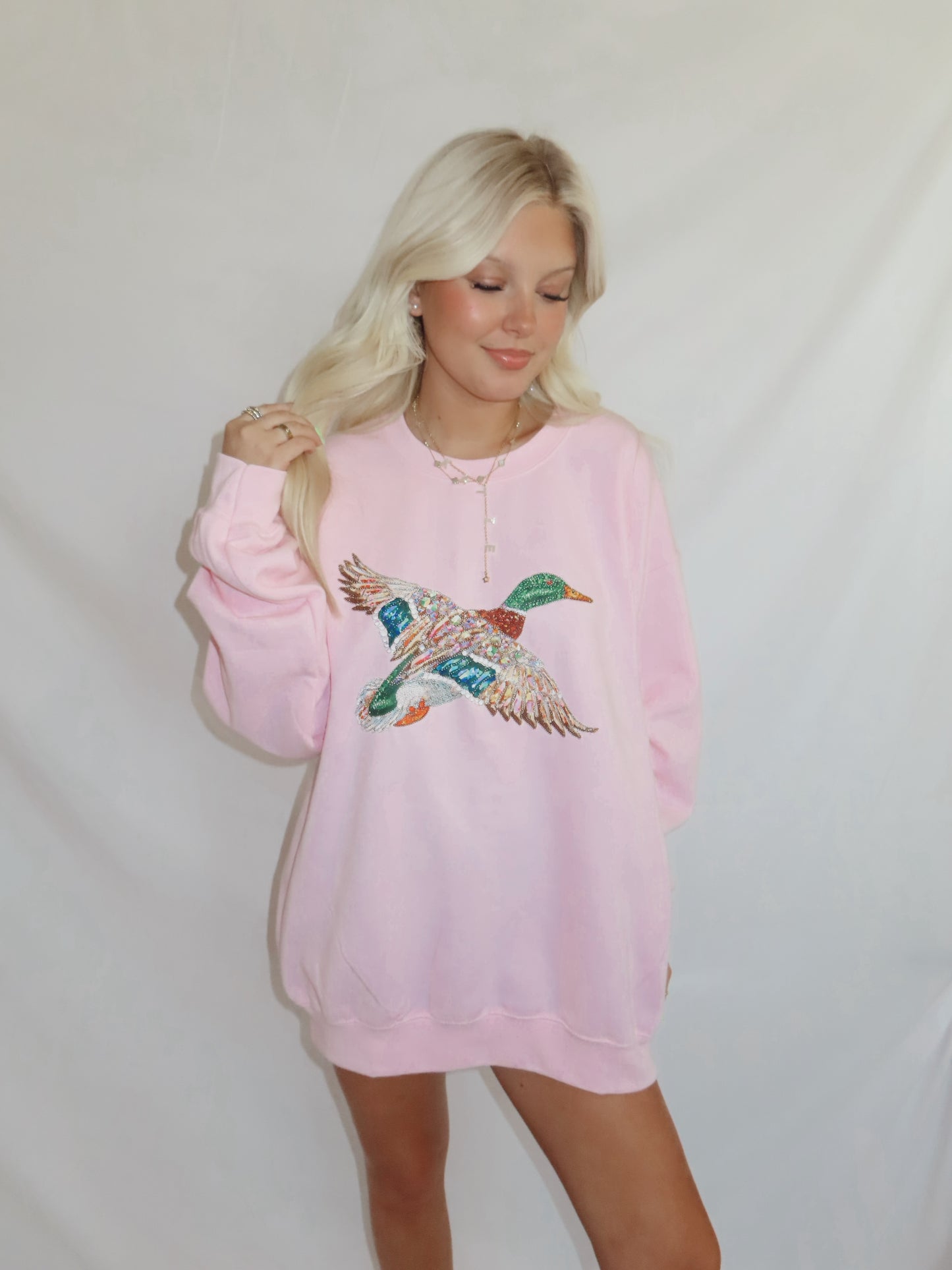 Bedazzled duck crewneck