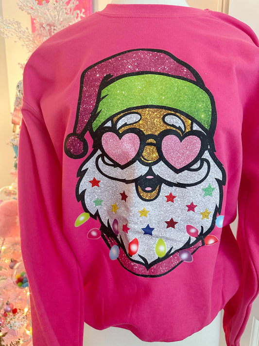 Glittery sunglasses Santa sweatshirt