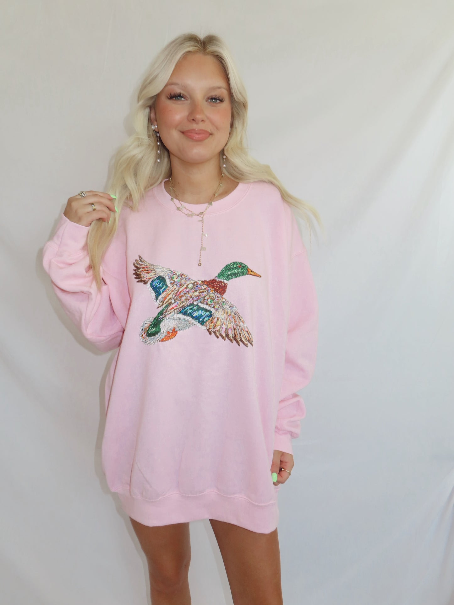 Bedazzled duck crewneck